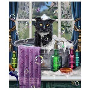 New Lisa Parker Bath Time Black Cat Plush Fleece Throw Gift Blanket Pet Wash Tub
